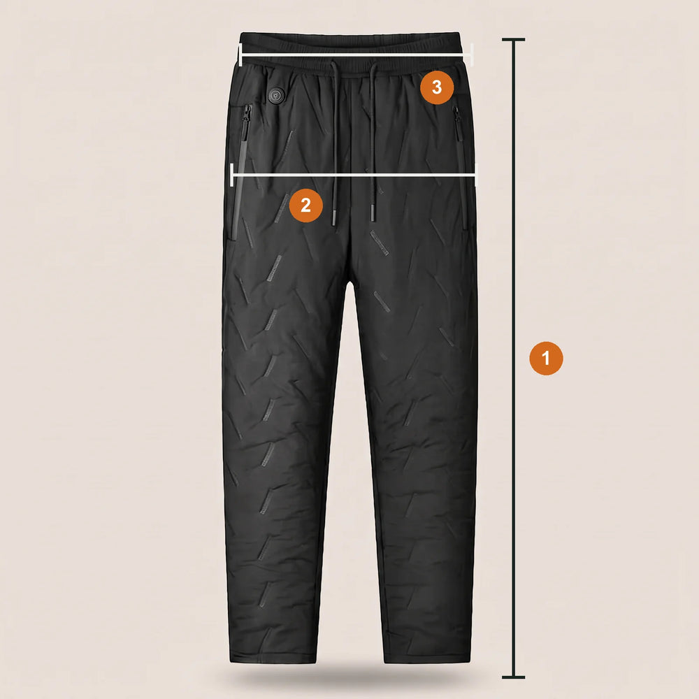 Hose mit Messlinien: 1 Länge, 2 Hüftumfang, 3 Bund
