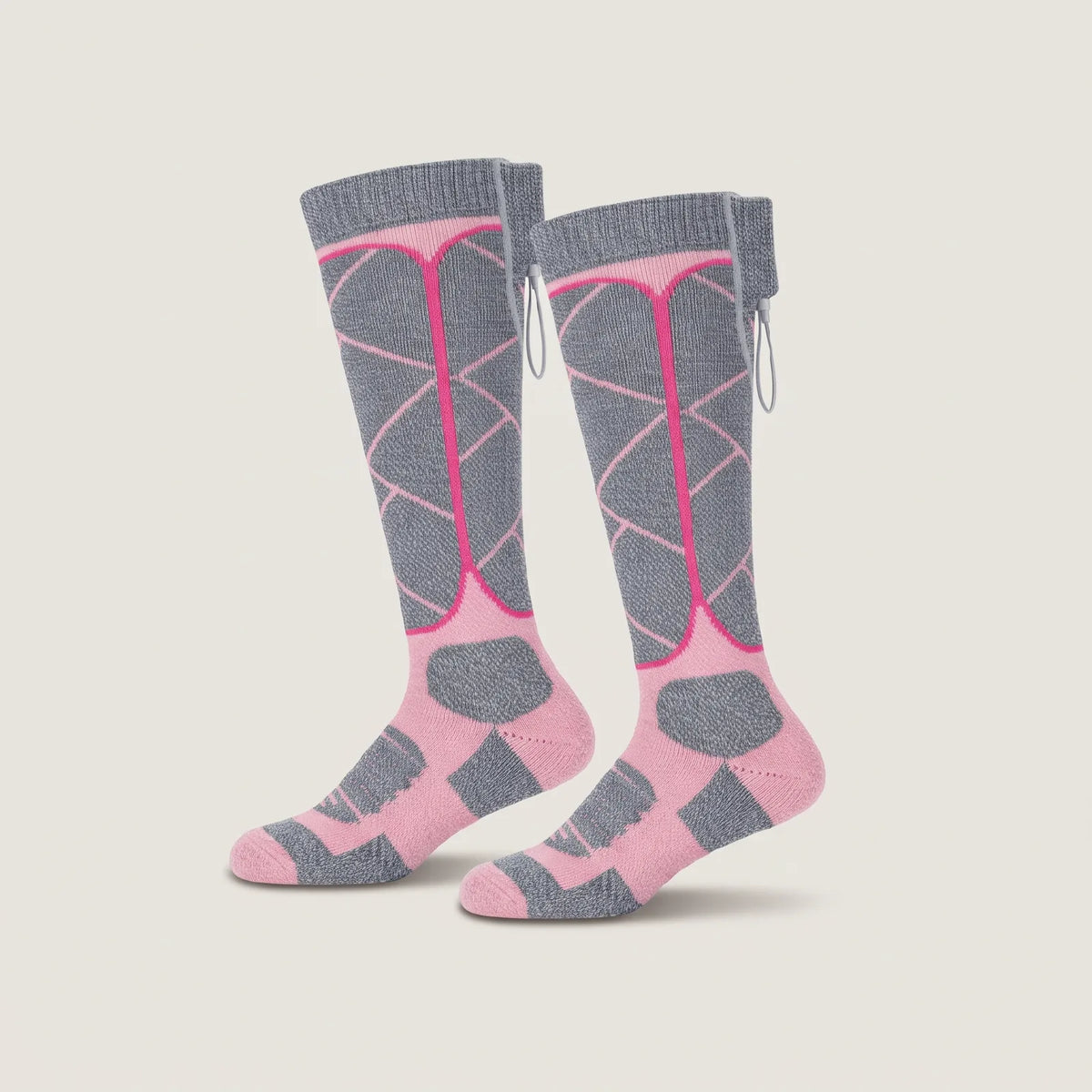 Beheizte Socken BergHeat Stapf in Grau-Rosa mit Tasche am Bund